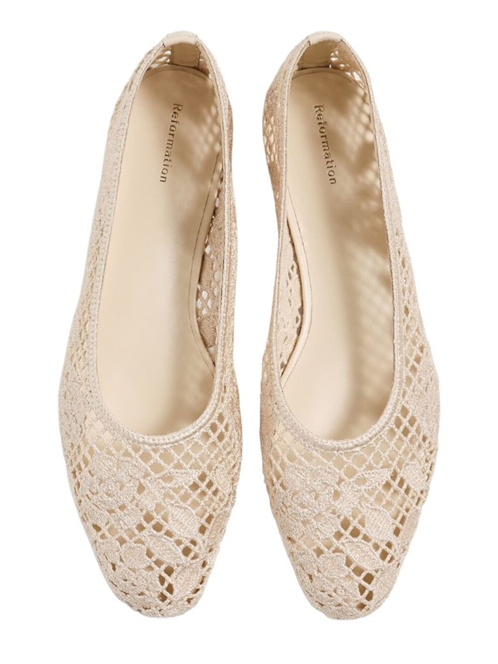 Reformation Pillar Flat Cream Floral Crochet Mesh Ballet Flats 7.5